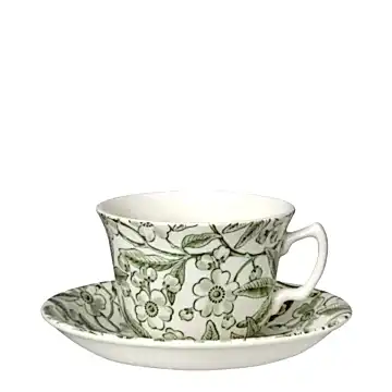 Green Prunus Teacup & Saucer