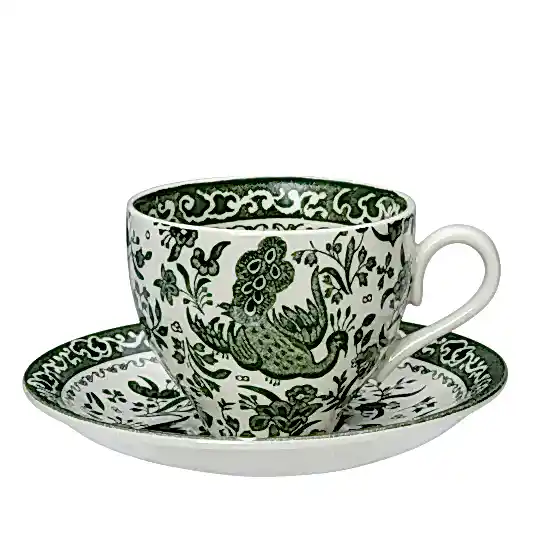 Green Regal Peacock Teacup & Saucer