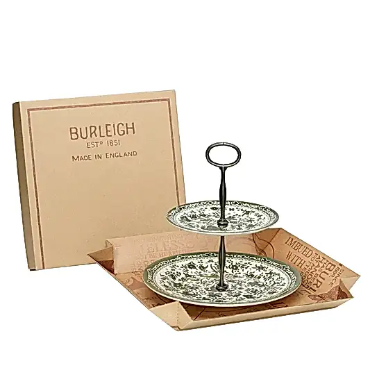 Green Regal Peacock 2 Tier Cake Stand Gift Boxed (17.5cm, 25cm)