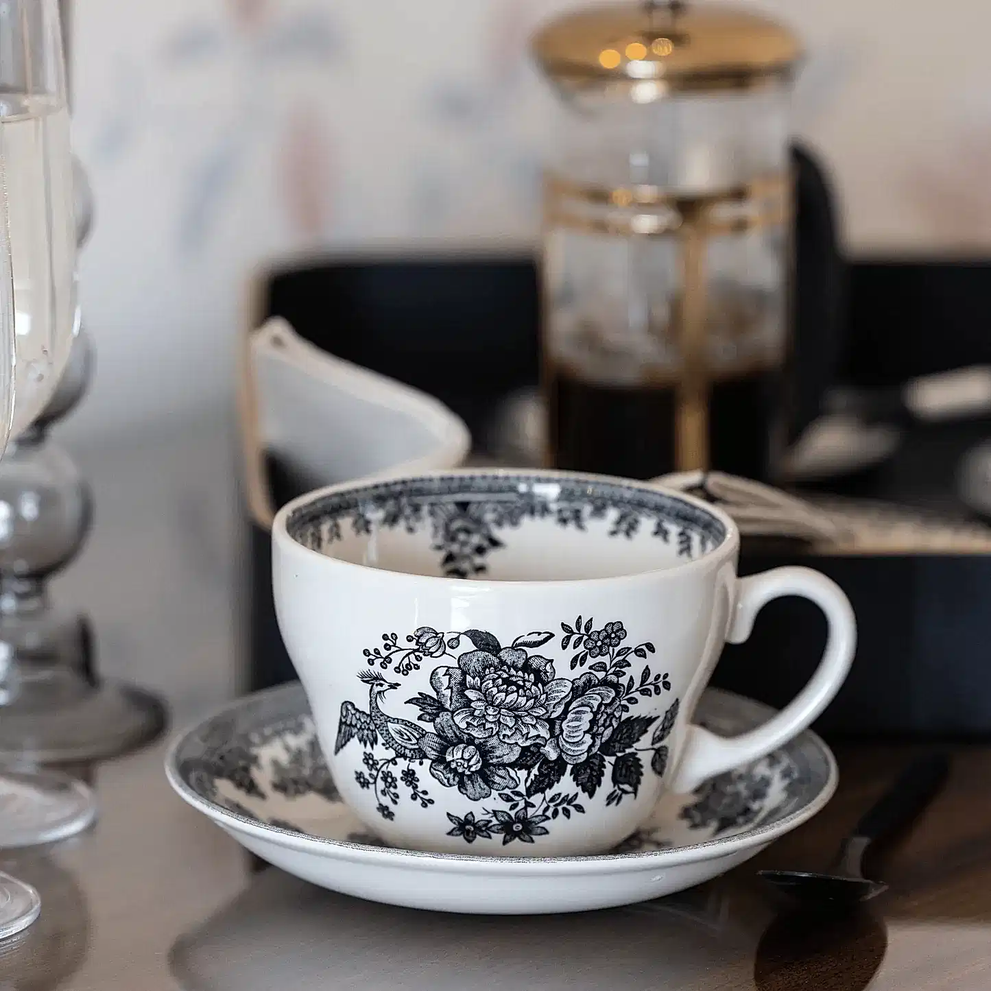 Black & White Asiatic Pheasants Breakfast Cup & Saucer
