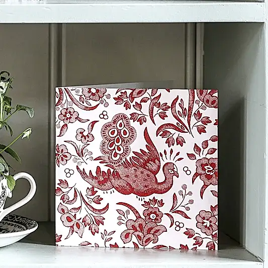 Burleigh Burgundy Regal Peacock Greeting Card