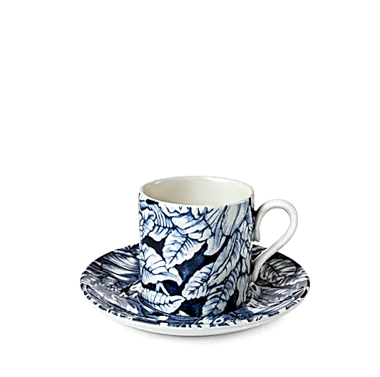 Ink Blue Hibiscus Coffee Can and Saucer