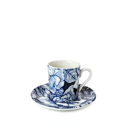 Ink Blue Hibiscus Espresso Cup and Saucer