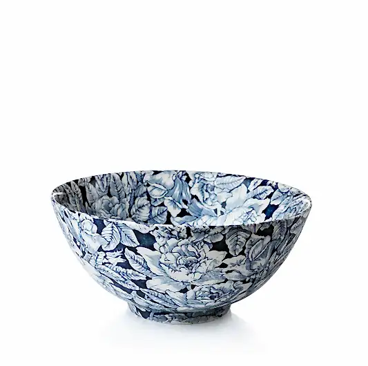 Ink Blue Hibiscus Large Footed Bowl